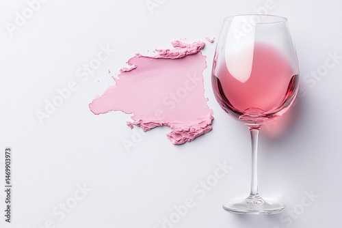 Pale Pink Rose Wine and Abstract Paint Splatter on Gray Background