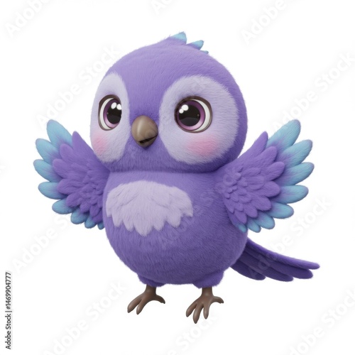 Adorable Purple Fluffy Cartoon Bird