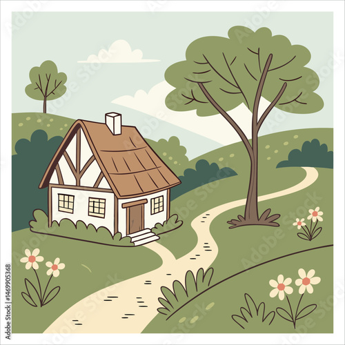 Cottage on a Hillside Path