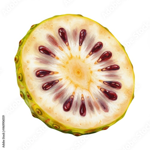 Cross Section of a Noni Fruit with Seeds