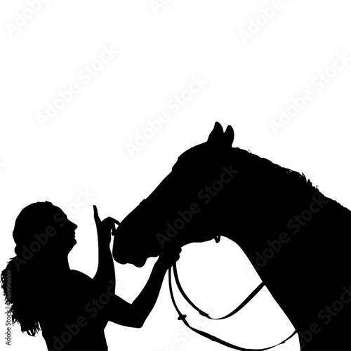 Woman Silhouette Touching Horse Head Outdoors