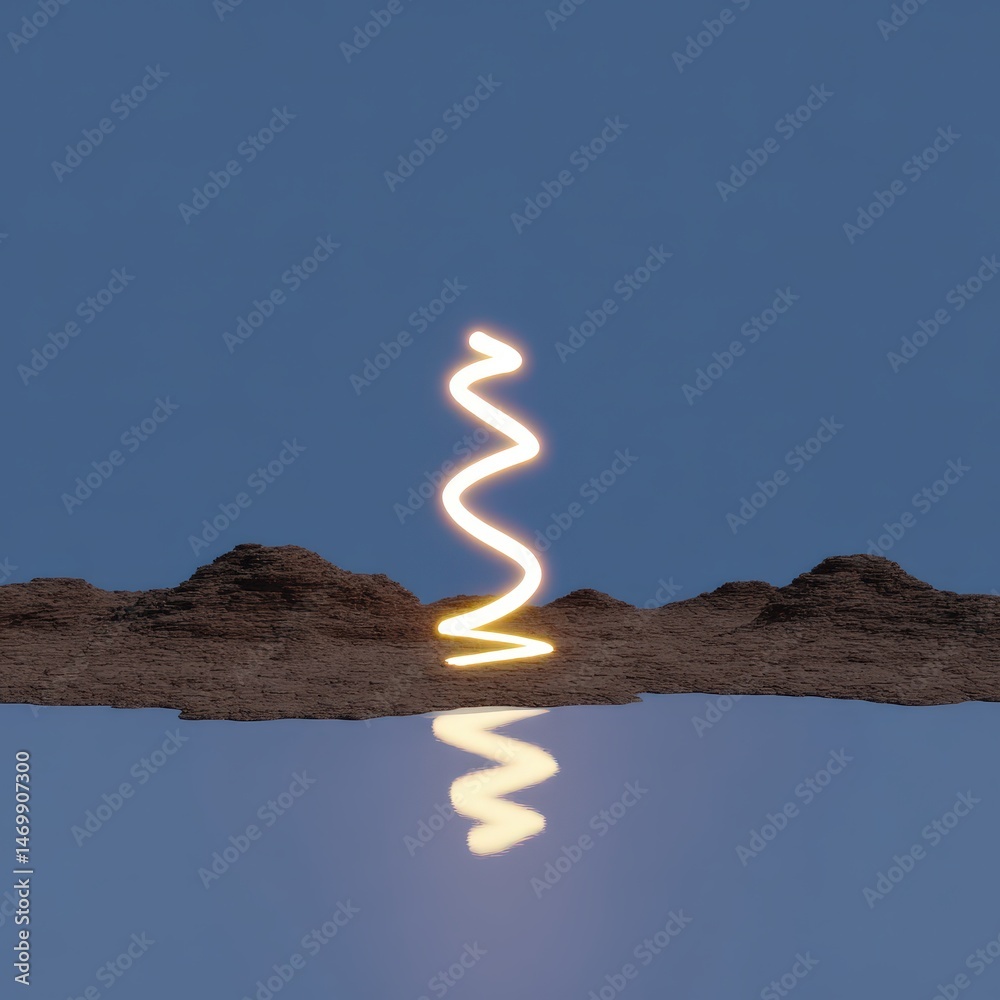 Obraz premium Sharp spiral streak glowing in silence over barren twilight plains