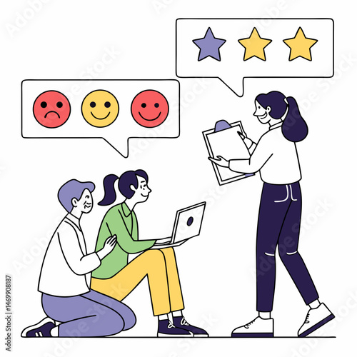 Customer feedback survey illustration representing service quality evaluation process