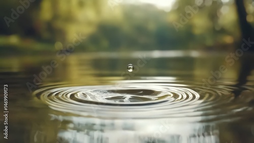 Wallpaper Mural Water Droplet Impacting Still Water with Concentric Ripples and Soft Green Background Torontodigital.ca