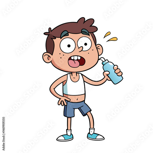 Boy Drinking Water - Thirsty and Sweating in the Heat