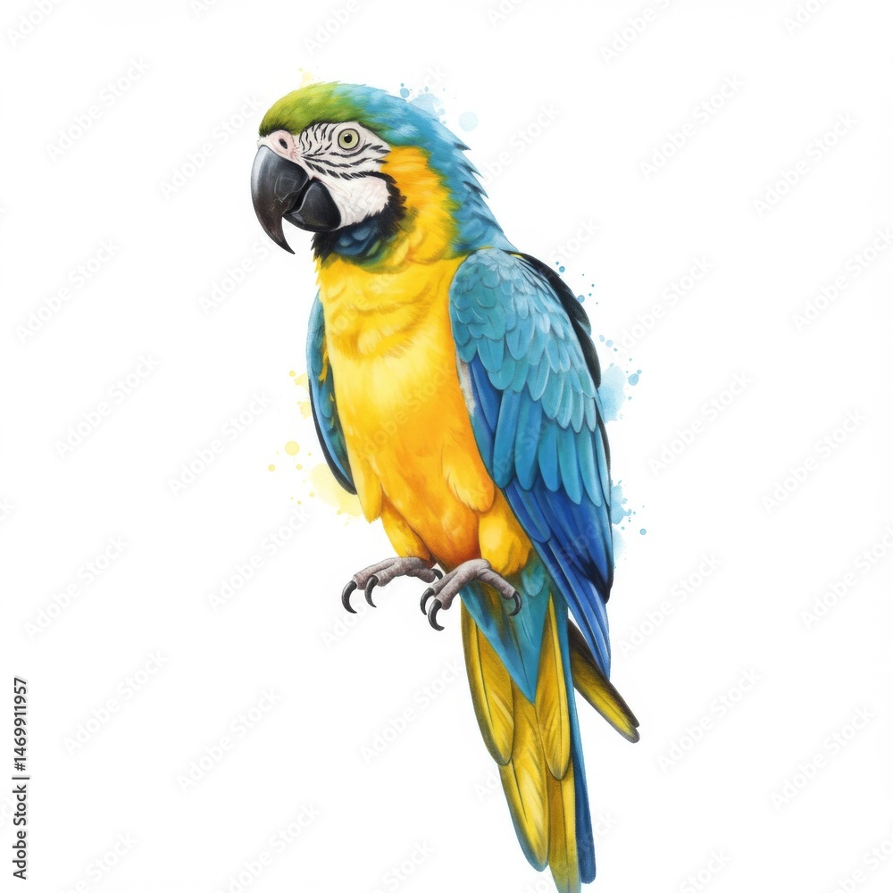 Fototapeta premium Blue And Yellow Macaw Parrot Watercolor Painting