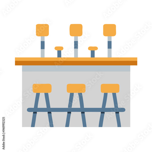 Bar Counter with Stools Seating Icon Design