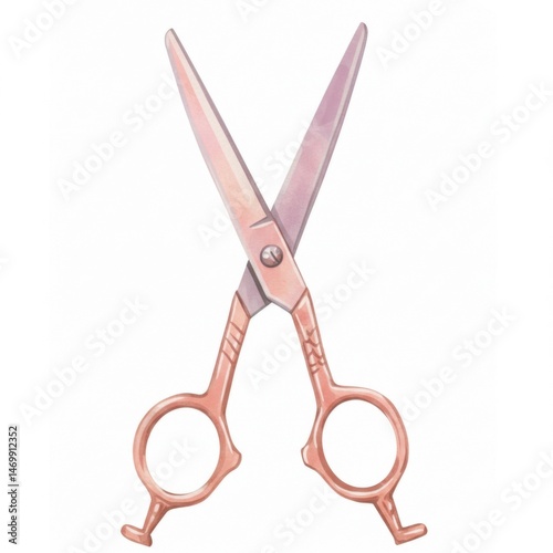 Rose Gold Hair Cutting Scissors Watercolor Illustration