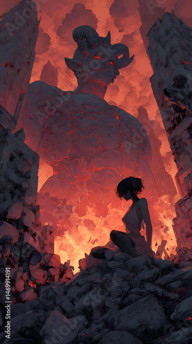 Giant Elemental Fire God – Anime Manga Wallpaper Art
