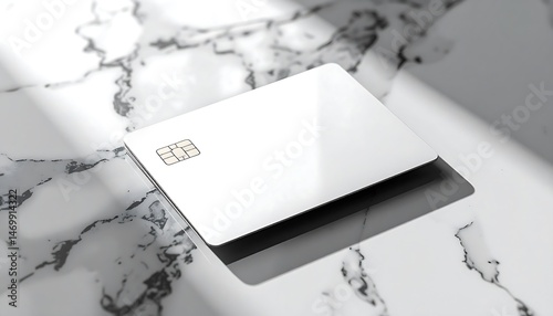 White Credit Card on Marble Surface with Sunlight