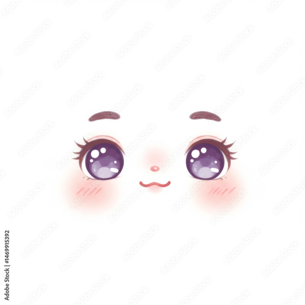 Fototapeta premium Cute Anime Girl Face Illustration with Large Purple Eyes