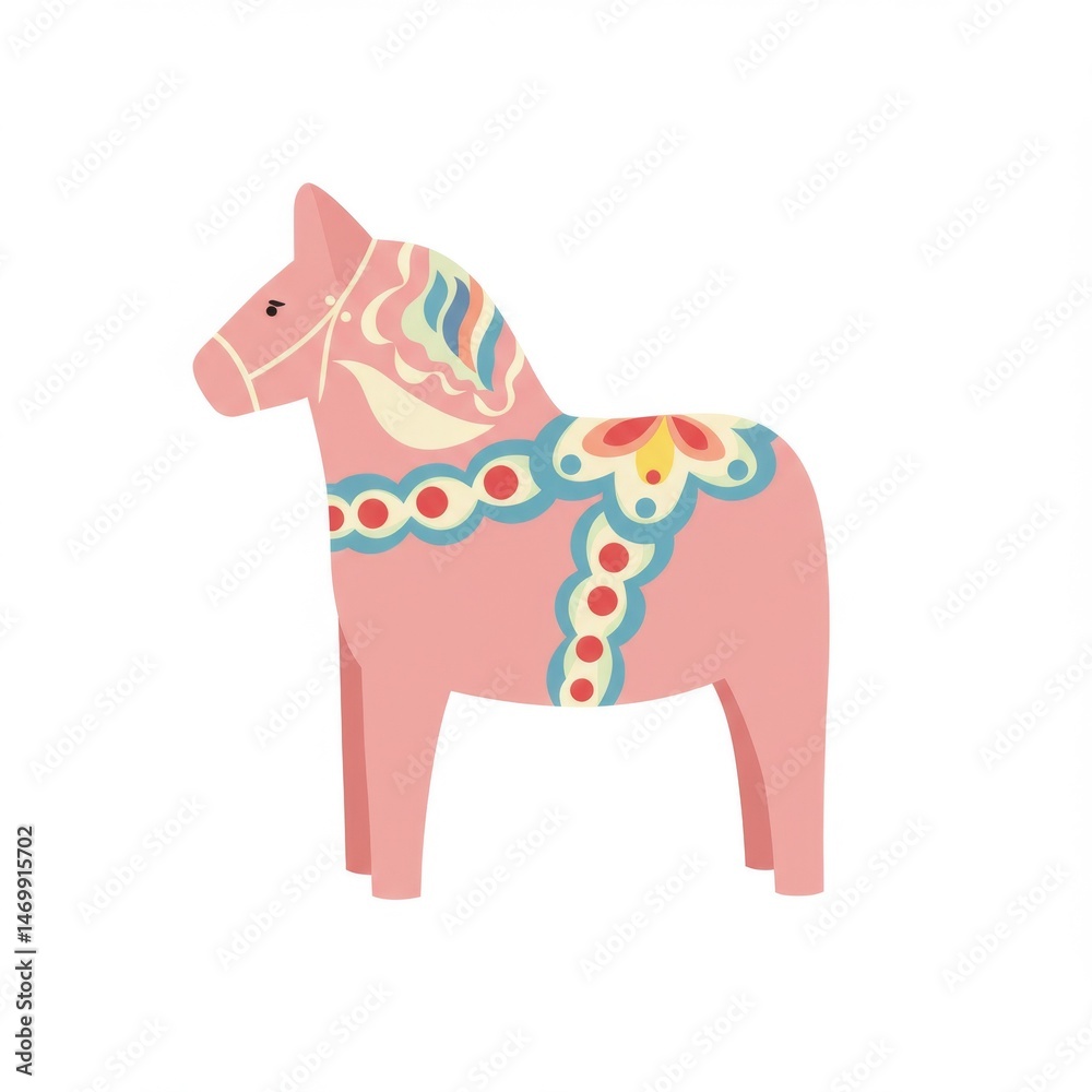 Fototapeta premium Pink Dala Horse Illustration on White Background