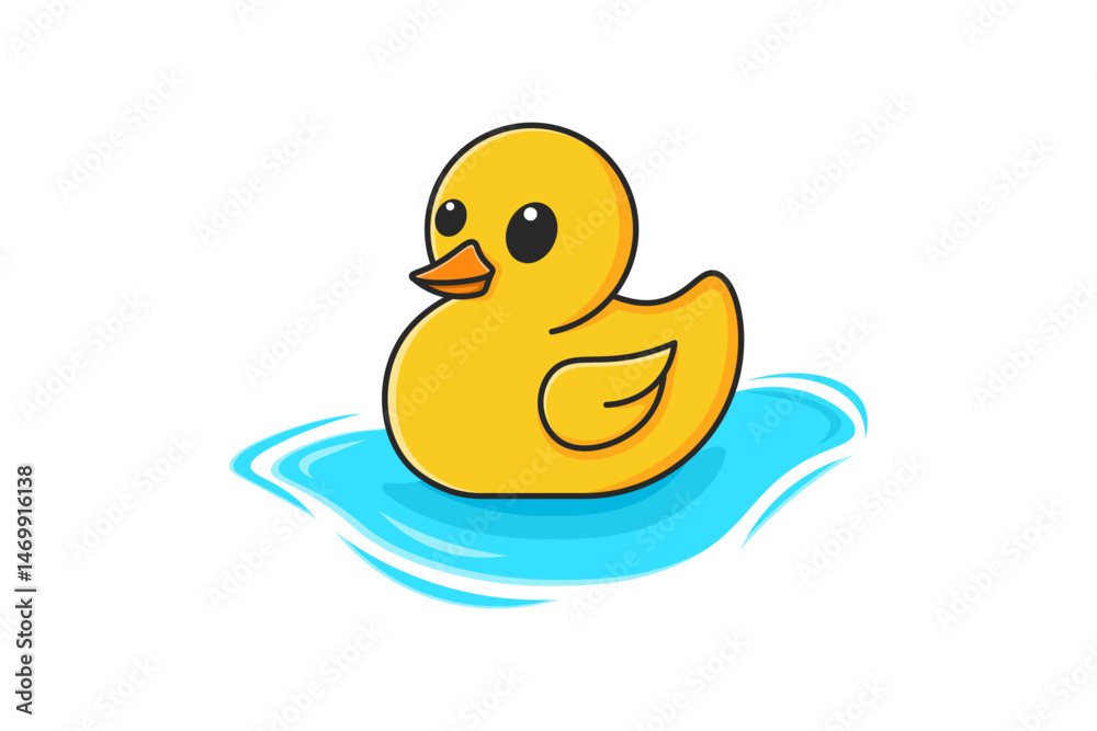 Cute Rubber Duck Floating on Water – Vector Illustration Cute Rubber Duck Floating on Water – Vector Illustration