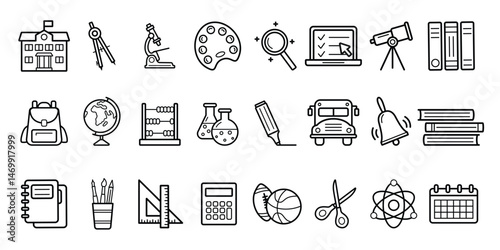 School supply icons arranged neatly