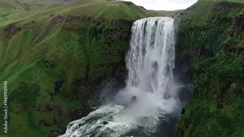 Powerful Waterfall Plunging into Rocky Gorge