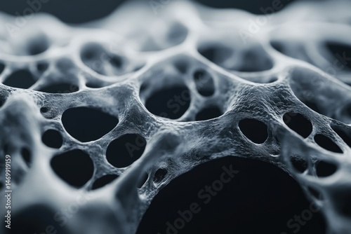 Microscopic view of porous bone structure, revealing intricate network of trabeculae and interconnected spaces. photo