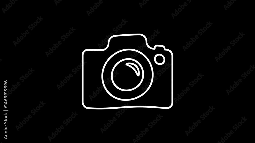 Abstract rendering glowing neon symbol of photo camera animation. Luminous signboard camera motion graphics. Abstract rendering glowing neon symbol of photo camera animation. Luminous signboard camera motion graphics.