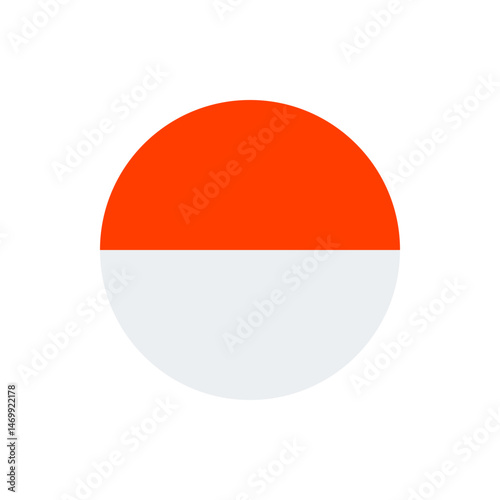 A simple graphic featuring a circle divided horizontally with an orange top half and a white bottom half