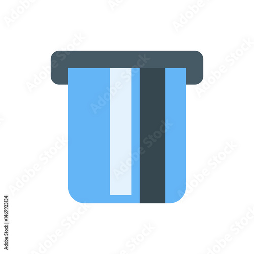 Illustration of a blue and gray card inserted into a slot with a dark gray top rectangular shape