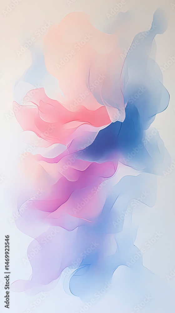 Obraz premium Colorful abstract painting with pink, blue and purple swirls. The painting has a dreamy
