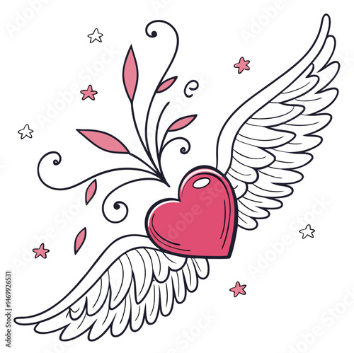 The vector illustration of a heart with wings love. Generative By Ai