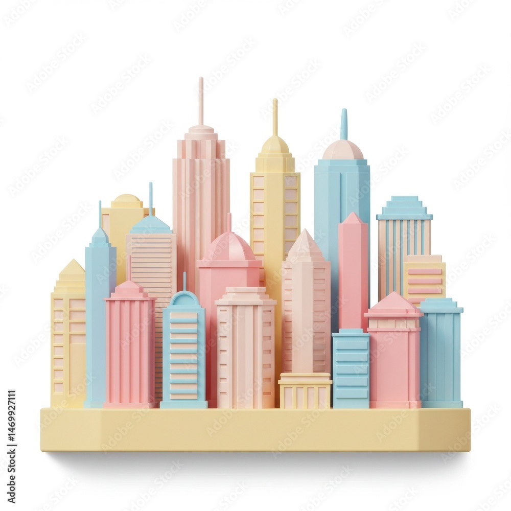 Obraz premium Pastel Cityscape: A 3D Render of Colorful Buildings