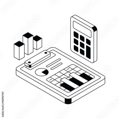 Get your hands on this isometric icon of business calculation
