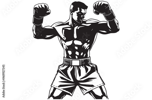 A boxer stands with pose silhouette illustration