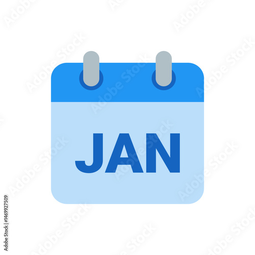 Illustration of a blue calendar icon displaying the abbreviation jan for january month in a flat style