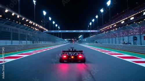 Night Race: Formula 1 Car Speeds Through Illuminated Track