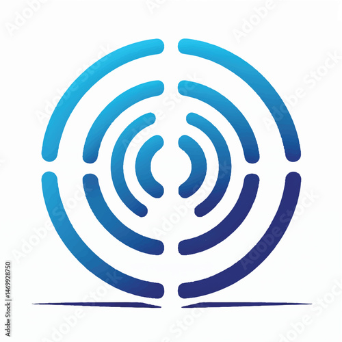 Abstract blue circles and waves on a blue and white background evoke wireless internet connection and technology