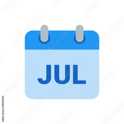Illustration of a blue calendar icon displaying the month of july with a simple and clean design style
