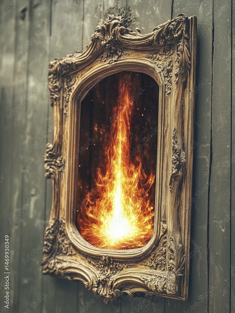 Fototapeta premium Mystical mirrors and portals glowing with fire or galaxies—perfect for fantasy, surrealism, and magical concept art.