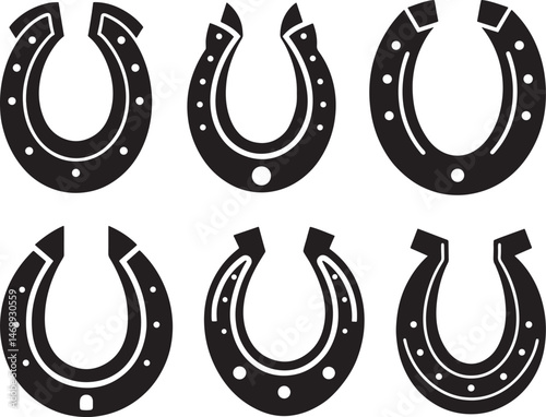 set of horseshoe silhouette, black and white silhouette, vector and illustration