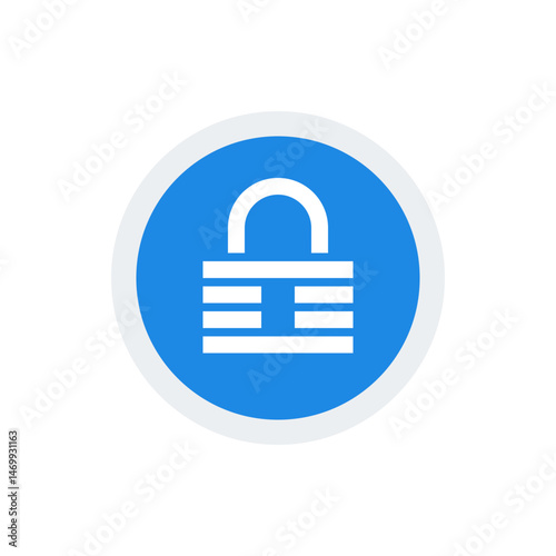A blue circle with a white border containing a white padlock symbol in the center of the composition view
