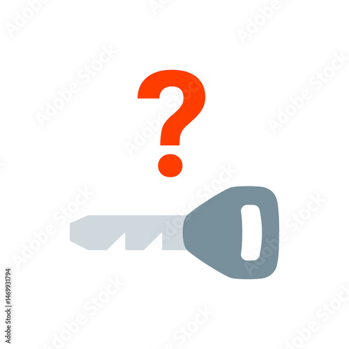 Illustration of a key with a question mark above it suggesting lost keys or needing a key replacement