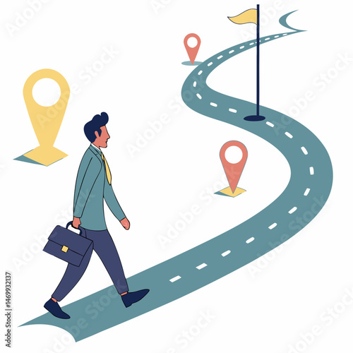 Business journey path to success concept with businessman walking forward