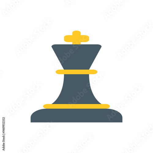 Illustration of a dark gray chess king piece with yellow accents on a white background design image