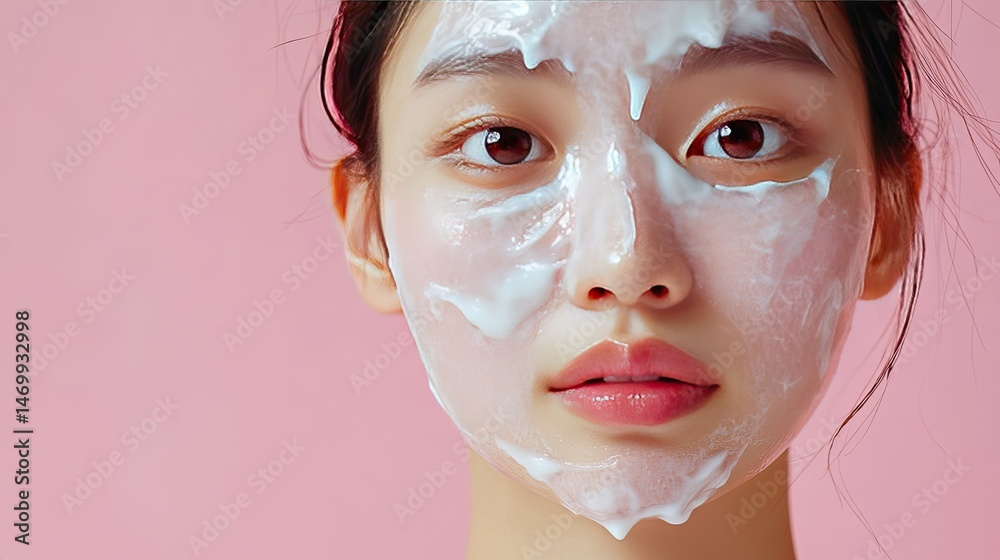 A close-up of a woman applying cream to her cheek, with a gentle smile