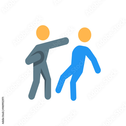 Illustration of two stick figures in a fight one in grey and one in blue with orange circle heads