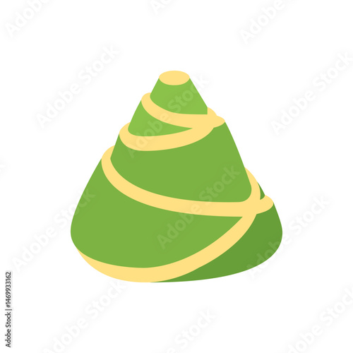 Illustration of a green conical hill with yellow bands spiraling around it on a white background view