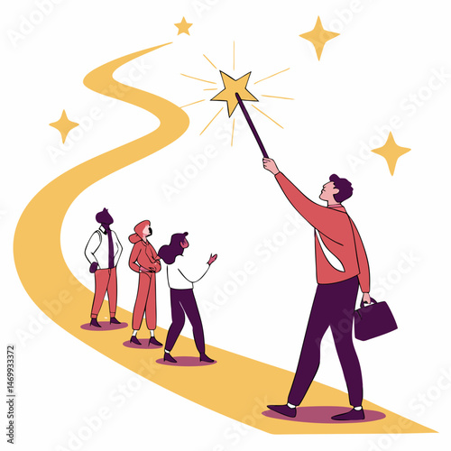 Guiding a team towards goals and success with a guiding hand and path