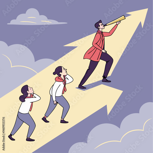 Business team progressing upward with vision and striving for a higher goal