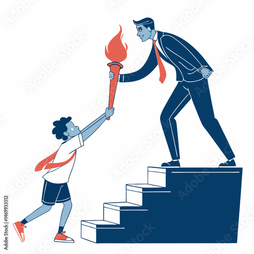 Symbol of passing the torch depicting knowledge sharing and leadership