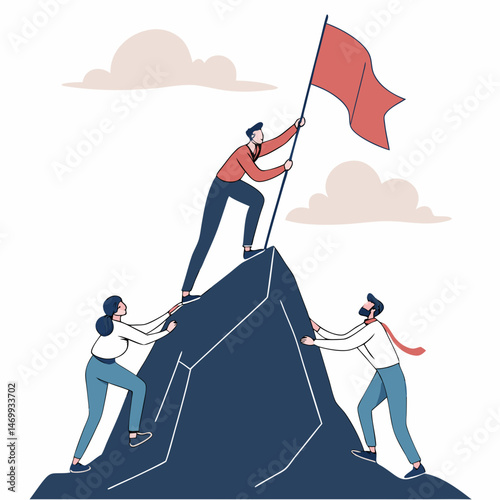 Teamwork and perseverance demonstrate success as group reaches the summit and plants a flag