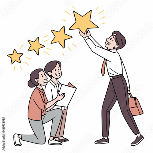 People awarding each other stars symbolizing excellent customer experience