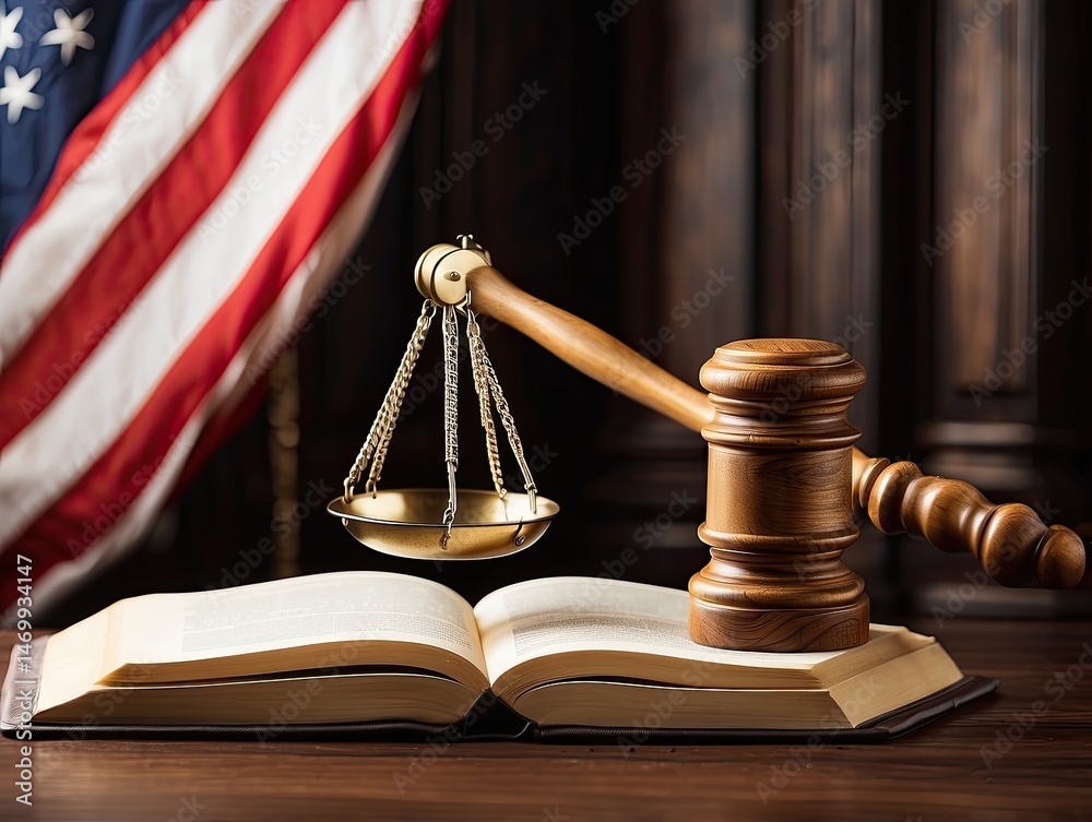 Celebrating Judicial Democracy with Gavel, Constitution, and Flag Celebrating Judicial Democracy with Gavel, Constitution, and Flag