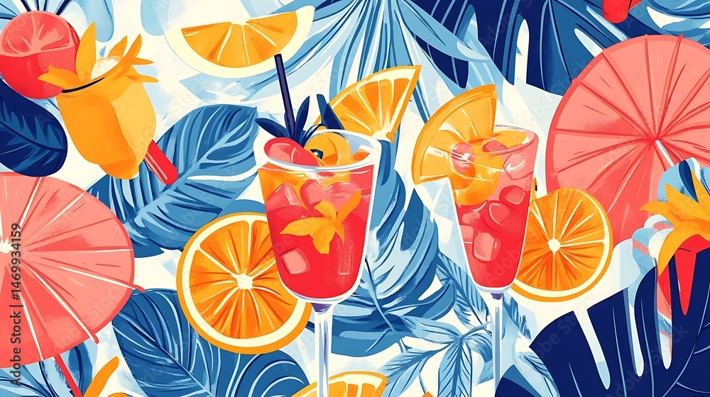 Naklejka premium Tropical Cocktails with Summer Drinks.