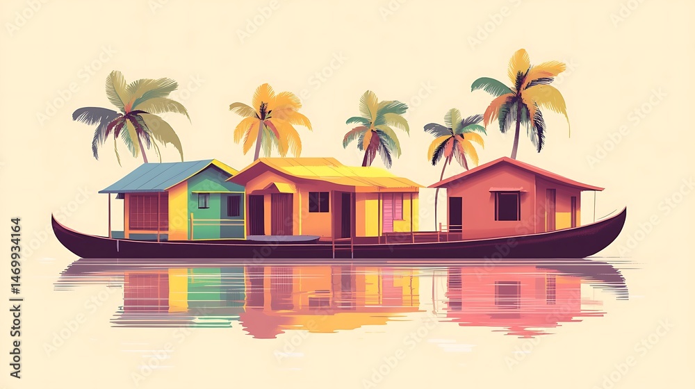 Obraz premium Kerala backwater houseboats with palm trees.