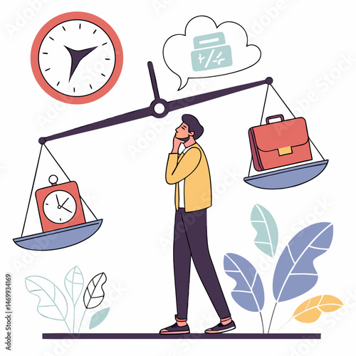Workload and time balancing challenge depicted by a stressed business professional
